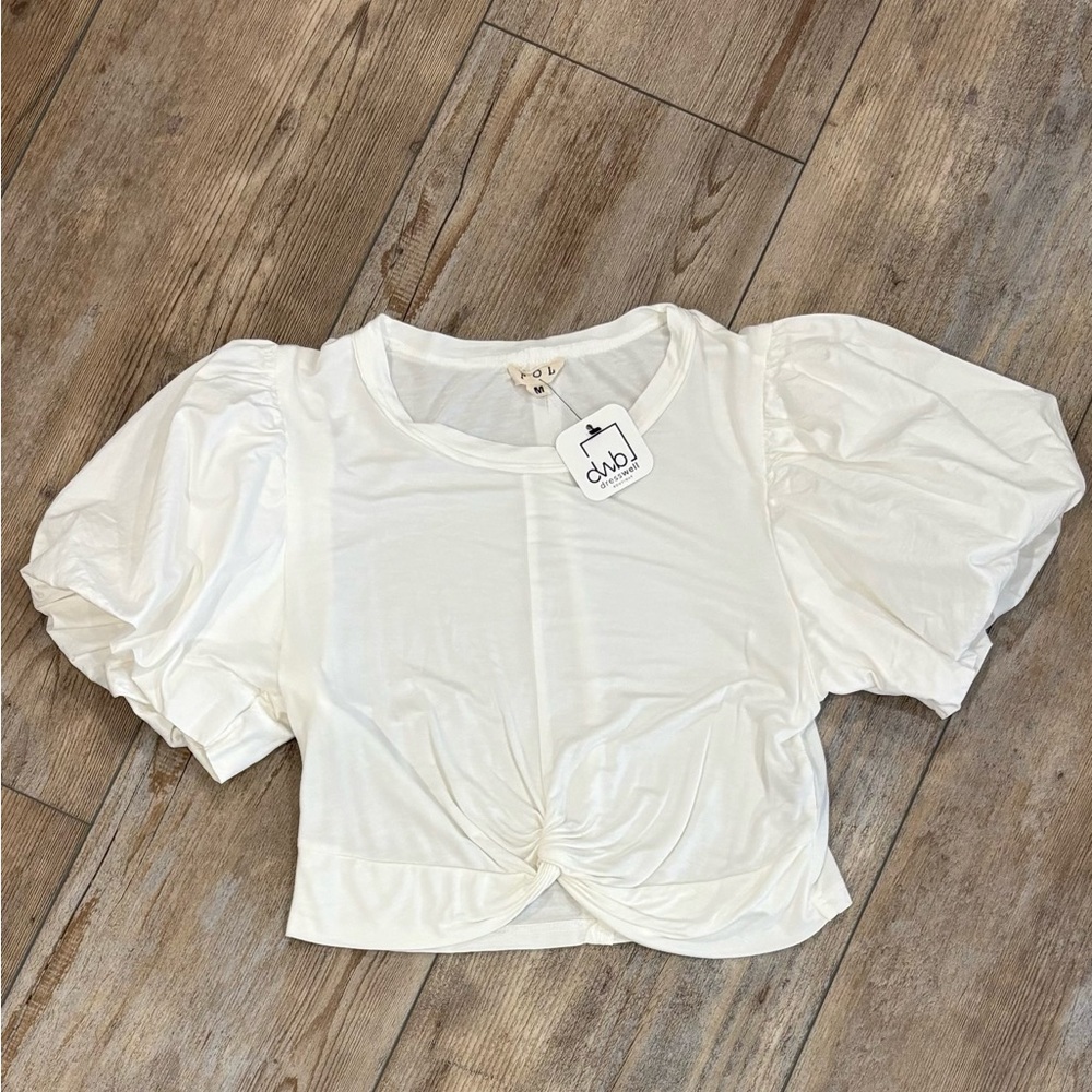 NWT dwb White twist Crop Top with Puff Sleeves Size M